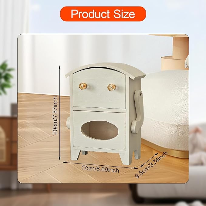 Yajuyi Mini Storage Cabinet Jewelry Box Multipurpose Decorative Robot Shaped Wooden Desktop Organizer for Countertop Makeup Desk, White