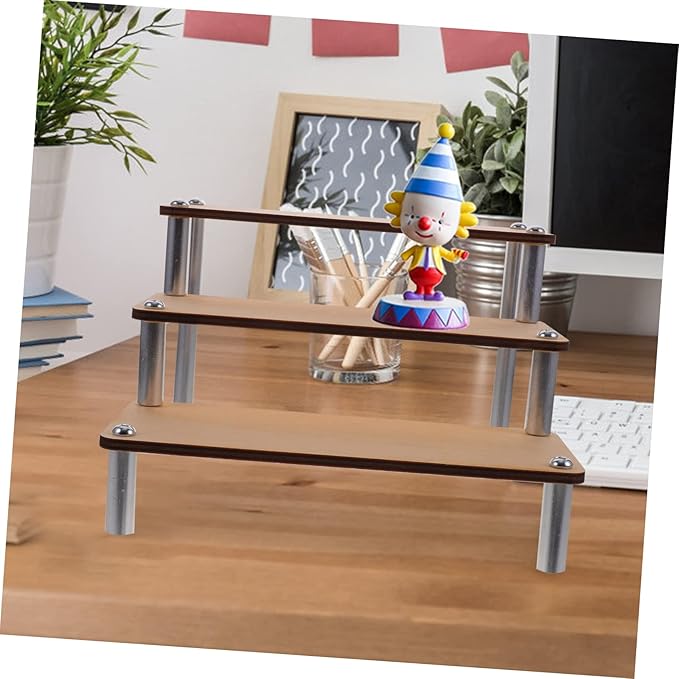 Mobestech Wooden Makeup Organizer Display Stand Riser Shelf Arc Corners Model Display Rack for Home Store