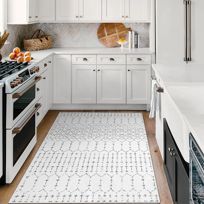 Lahome Moroccan Living Room Area Rug - Washable Rugs 4x6 Non-Slip Soft Throw Rugs for Bedroom White Lightweight Large Rug, Modern Geometric Print Low-Pile Capet for Classroom Office Dining Room Hana