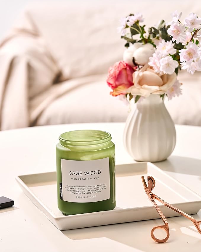 M&SENSE Sage Wood Scented Candles for Home, 19.4oz All Natural Soy Wax, 110 Hours Long Lasting, Clean Non Toxic Candle, Fresh Smelling for Relaxation Stress Relief, Fragrance Gifts for Men Women