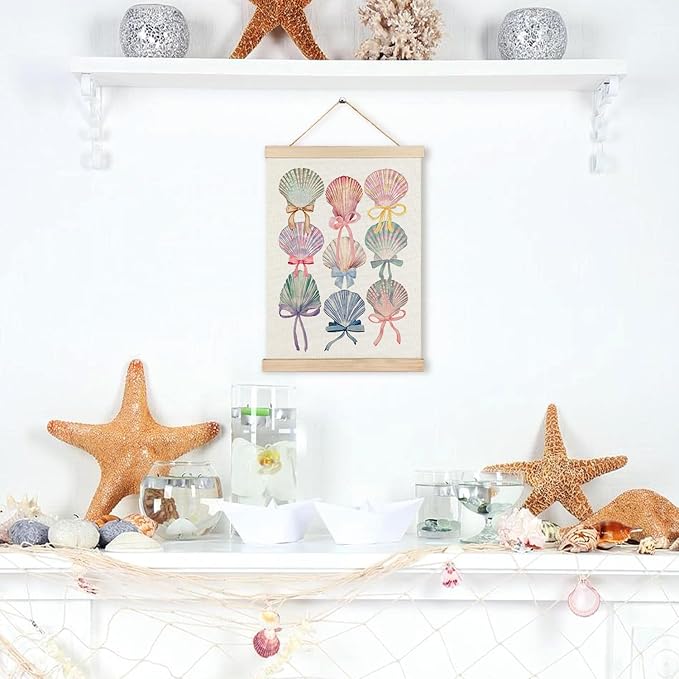 RYYCDOI Coastal Cowgirl Granddaughter Room Decor, Coquette Bow Seashell Poster, Coastal Wall Art, 12x16 Inches