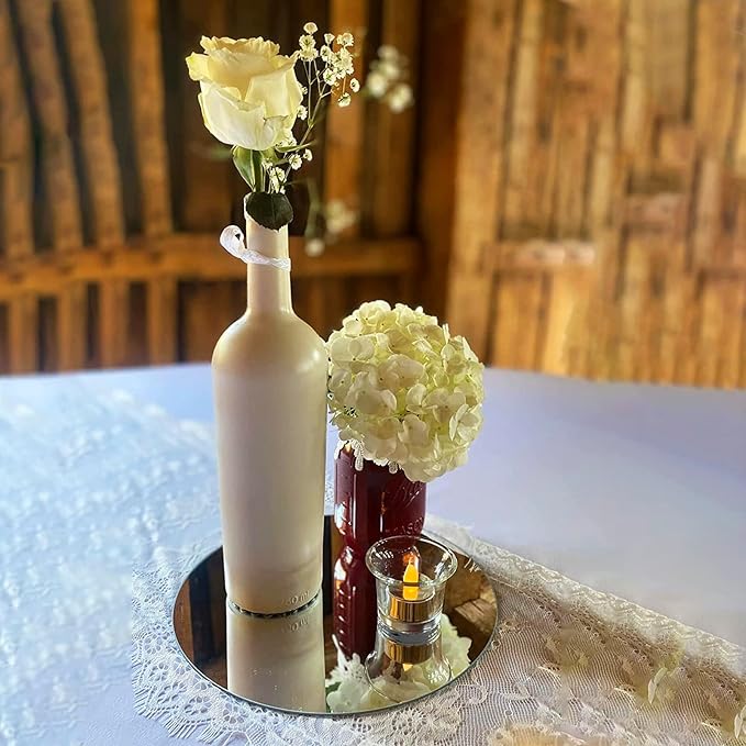 12 Pcs Mirror Centerpieces for Tables, Acrylic Simulated Glass Round Mirror Tray Decoration Small Circular Plate for Candles Wedding Centerpiece Baby Shower Christmas Party Decor Crafts 10 x 10''