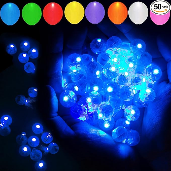 50pcs Blue LED Balloon Light, Round LED Ball Lamp Tiny Led Lighting Decoration for Indoor Outdoor Party Event Fun Wedding Festival Birthday Halloween Christmas Party Supplies