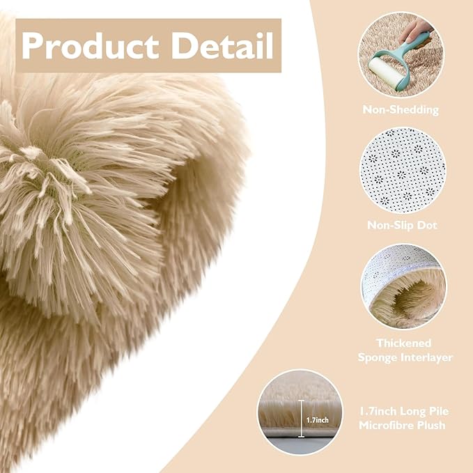 6x9 Fluffy Area Rug for Living Room,Shag Area Rugs for Bedroom,Soft Fuzzy Rug Non-Shedding Indoor Plush Carpet for Kids Bedroom Nursery Dorm Home Decor,Beige