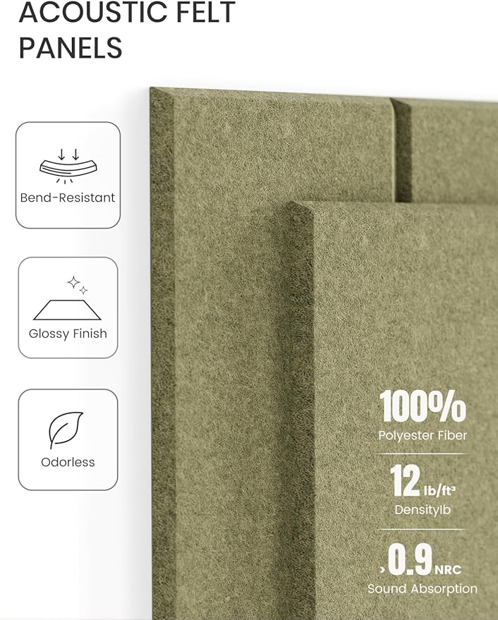 Fluxynara Large Felt Bulletin Board 48" x 36" Cork Board Alternative - 6 Pack with 40 Safe Removable Adhesive Tabs, Cork Boards for Walls Cork Board for Home Office Classroom Pin Board (Olive Green)