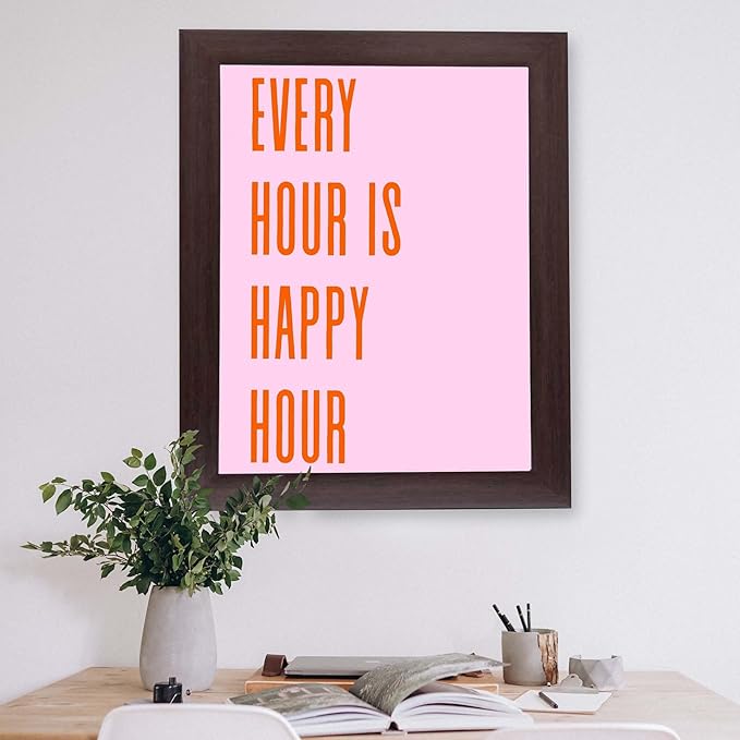 InkFlow Posters Every Hour Happy Hour Poster - Bold Typography Quote Art - Modern Pink Orange Design - Kitchen Bar Wall Decor - Contemporary Home Style Print - 11x14 Unframed Canvas Print