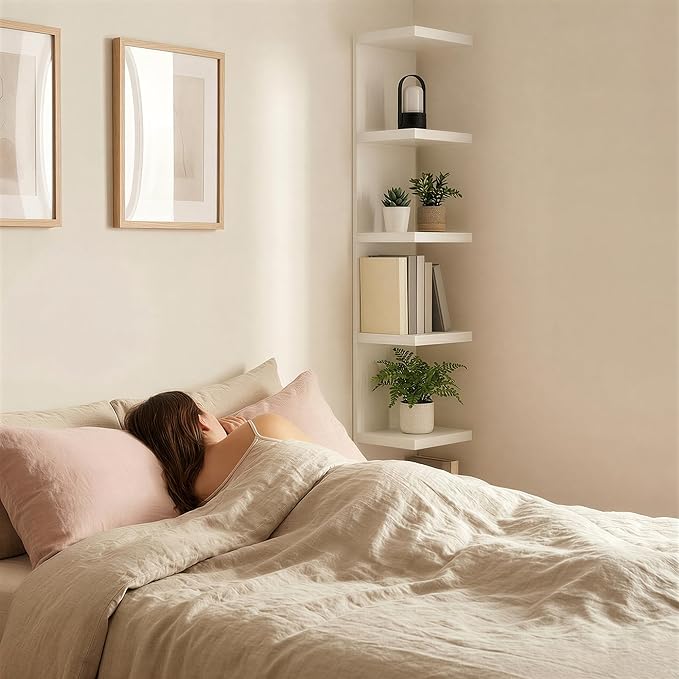 7 Tier Wall Shelf Unit & Lack Shelf, Versatile Floating Shelves for Wall, Bedroom Book Shelf, Vanity Display Shelves, Tall Decorative Shelving Unit, Long Shelves for Storage White