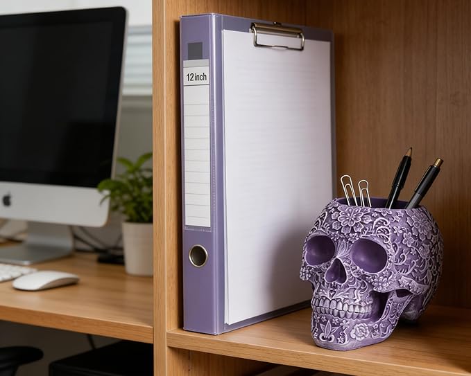 Skull Bowl Decorative Skull Vase Makeup Brush Pen Holder Organizer Dresser Gothic Table Organizer Decoration, Purple Skull Pot Enthusiasts Gifts