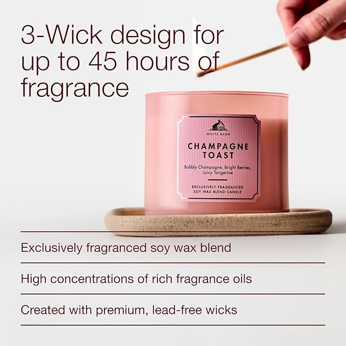 Bath & Body Works Champagne Toast 3-Wick Candle - Scented Candle for At-Home Use - Long-Lasting, Room-Filling Fragrance - High Fragrance Oil Concentration - Soy Wax Blend - 2-Pack