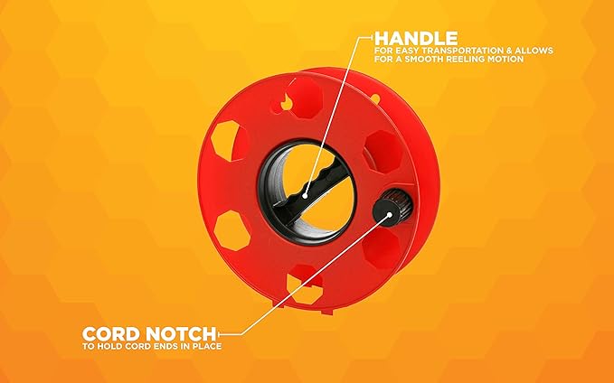 Woods Heavy Duty Cord Storage Wheel - Holds Up to 150 Feet-of 16/3 or 125 Feet-of 14/3 Gauge Cord - Tangle-Free Design for Extension Cords,Rope,or Hose - - Black,(Pack of 8)