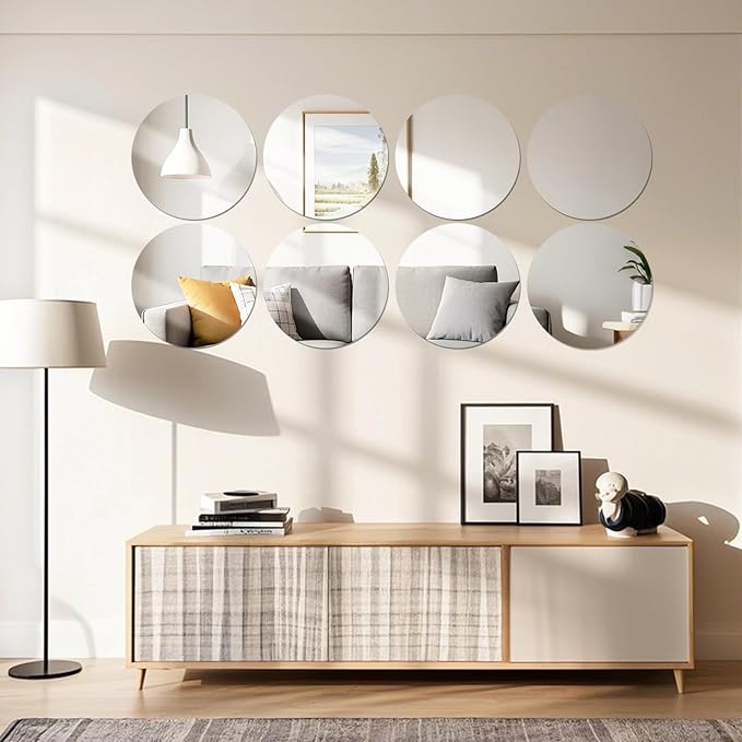 10 Pack Round Mirrors for Centerpieces, 8 inch Circle Mirror Centerpieces for Tables, Mirror Tiles for Wall Table Wedding Centerpieces Mirror Plates for Candle Wedding Decorations