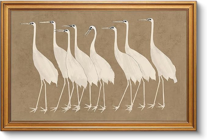 InSimSea Gold Framed Canvas Prints Wall Art, Vintage Bathroom Decor, Classical Cranes Animals Paintings Farmhouse Large Wall Decor Aesthetic, Retro Pictures for Bedroom Living Room, 16x24inch