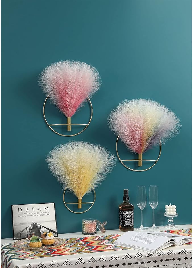 Pretty Jolly Boho Wall Decor, Wall-Mounted Metal Wall Decor, Hanging Artificial Pampas Display, Wall Art Living Room, Bedroom, Bathroom, Dining room, Plant Wall Decor 2 Pack Gold
