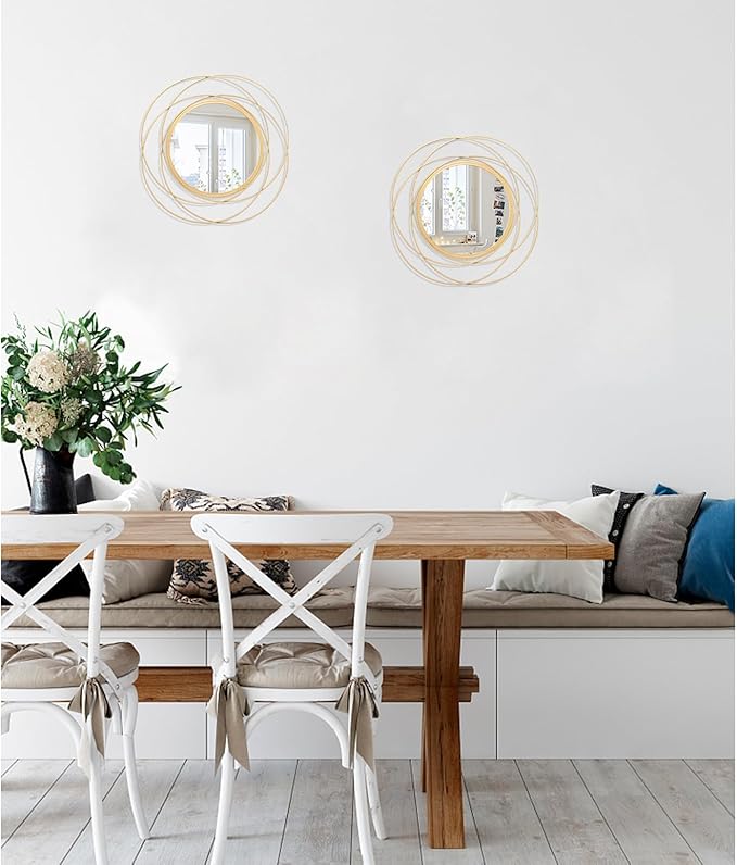 Gold Circle Mirror, Wall Decor Iron Frame Wall Art 2 Set 12'' Round Mirrors Home Decor Hanging for Bathroom Living Room Bedroom Entryway
