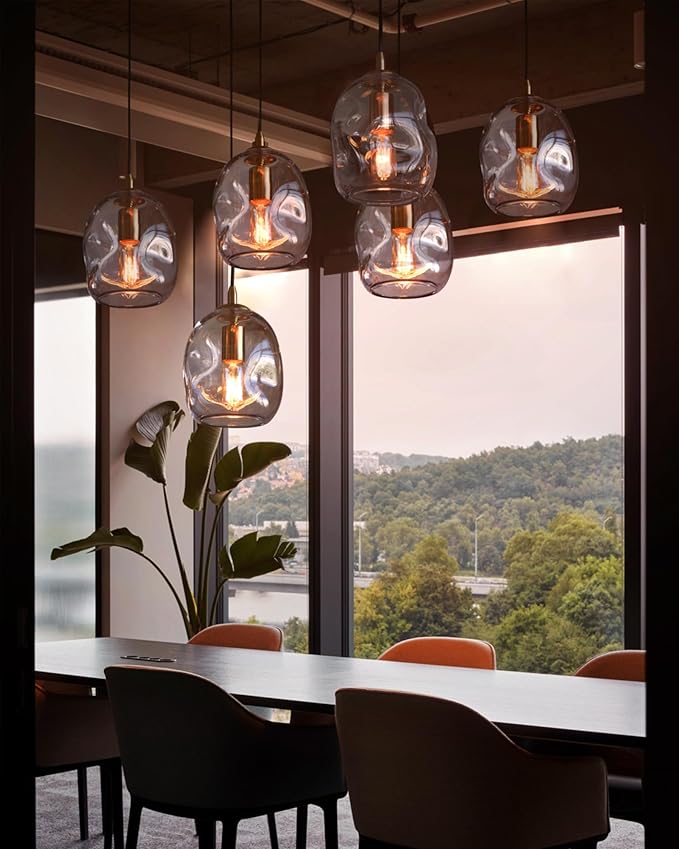 CASAMOTION Glass Pendant Light Gold and Clear Organic Globe Ceiling Hanging Fixtures Modern Industrial Ambient Lighting Over Kitchen Island Sink Bar Counter Porch Small Medium Lamp 8 Inch H
