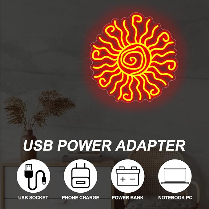 Wacky Sun Neon Sign LED Night Lamp for Room Wall Decor Sun Sign Bedroom Aesthetic Sunrise Sunset Neon Sign for Party Art Neon Design for Bedroom Home Bar Room Decor Gift