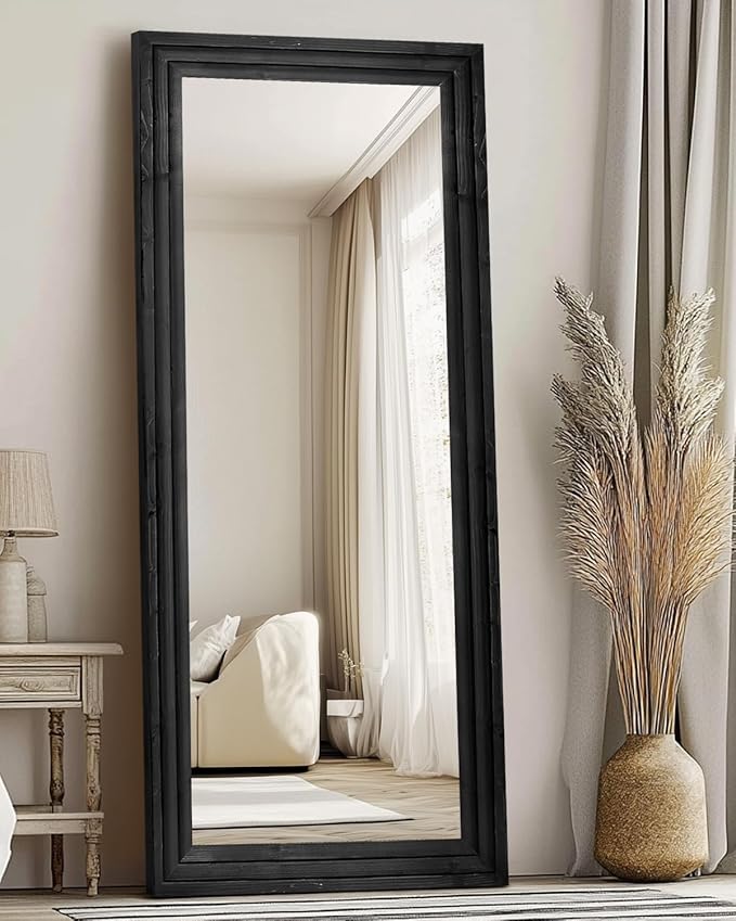 Full Length Mirror 71"x30" Solid Wood Frame Floor Large Mirror for Living Room, Bedroom Hanging or Leaning Wall-Mounted, Black
