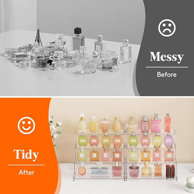 Lifewit Perfume Organizer with Fences, Plastic Cologne Stand, Tool-Free Assembly, Display Shelf for Fragrance Makeup Vanity Bedroom Bathroom Storage Organization, Clear, 30 cm/12",2 Pcs
