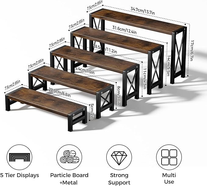 Stackable Wooden Cologne Organizer for Men, 5-Tier Tray Risers Display Makeup Perfume Organizer for Women, Wood Cupcake Stand, Buffet Shelf, Dessert Food Risers, Figure Collectible Stand