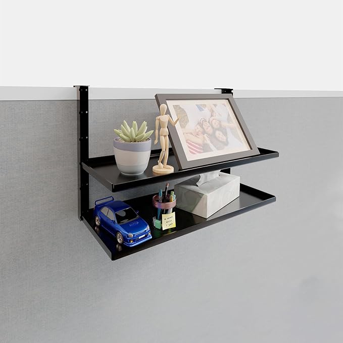 Office Cubicle Shelf - 14.2'' x 5.9'' Dual-Tier Storage Organizer Floating Corner Rack Hanging Shelf Height Adjustable Home Office Essentials for Planter Statue Decor Photo Frame