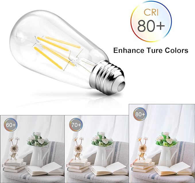 Ascher LED Edison Bulbs 6W, Equivalent 60W, High Brightness Cool White 4000K, 700 Lumens, ST58 Vintage LED Filament Bulbs with 80+ CRI, E26 Base, Non-Dimmable, Clear Glass, 4 Packs