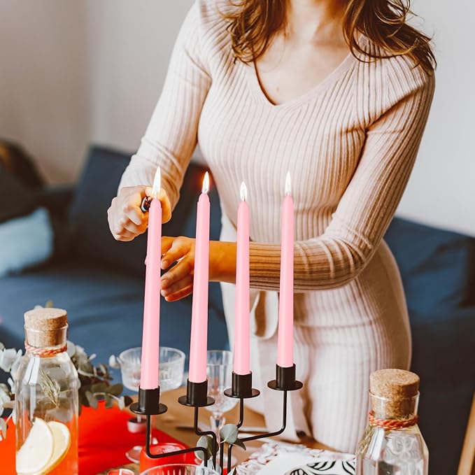 LYOBATH 30 Pack Pink Taper Candles - Taper Candles 10 Inch Dripless, Smokeless & Unscented - 8 Hours Long Burning - Ideal for Weddings, Dinner Parties, and Home Decor