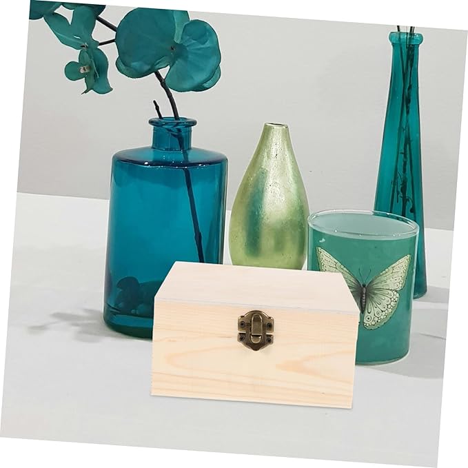 NUOBESTY Wooden Decorative Box Vintage Pine Jewelry Storage Case Mirror Makeup Organizer