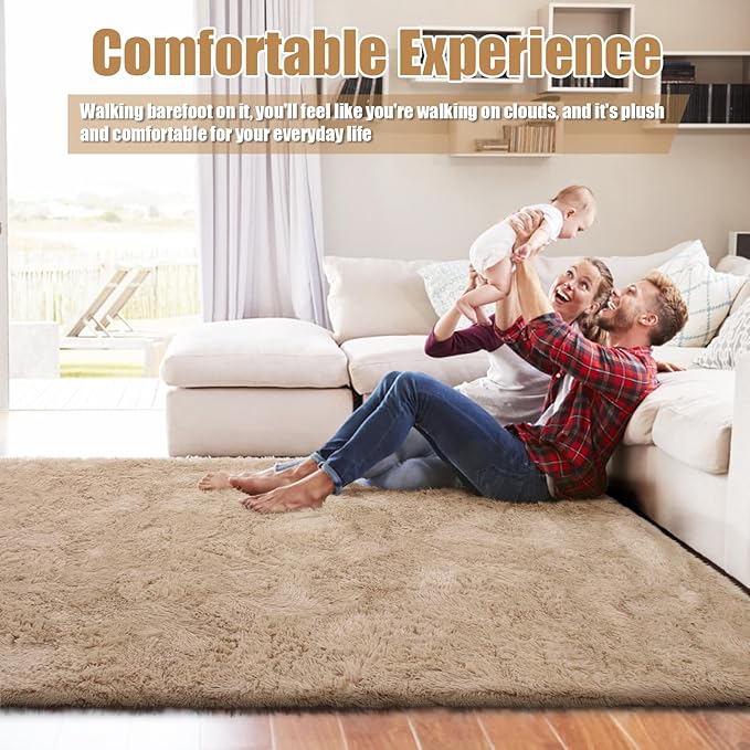 6x9 Fluffy Area Rug for Living Room,Shag Area Rugs for Bedroom,Soft Fuzzy Rug Non-Shedding Indoor Plush Carpet for Kids Bedroom Nursery Dorm Home Decor,Beige