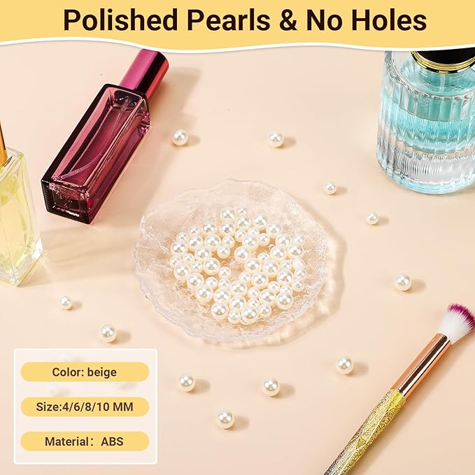Suream Makeup Brush Beads with Luster, 8mm/0.31inch Round No Hole Faux Pearls for Table Scatter, Vase Filler, Wedding, Candle Centerpiece, DIY Craft, Christmas, Home Decor (1300PCS Ivory)