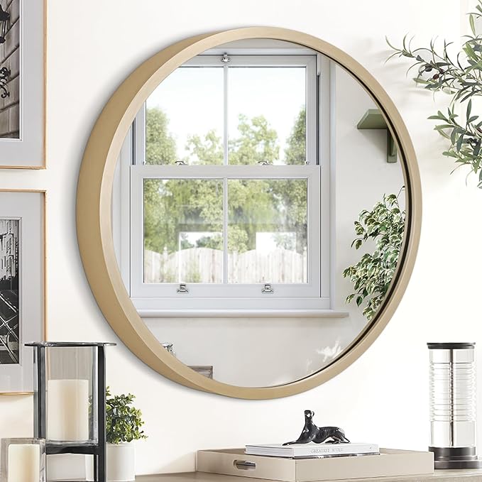 JJUUYOU Circular Wall Mirror Decorative Round for Bathroom Small Decor Circle Metal Framed Make up for Farmhouse Living Room Bedroom Dorm 20Inch