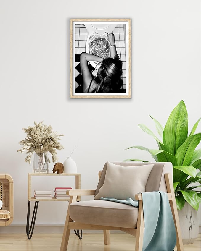 EcoHest UnFramed Trendy After the Disco Party Wall Art, 12x16 in OAK Wood Black and White Funny Bathroom Canvas Art, Teen Girl Poster College Dorm Decor, Set of 1 for Bedroom Living Room