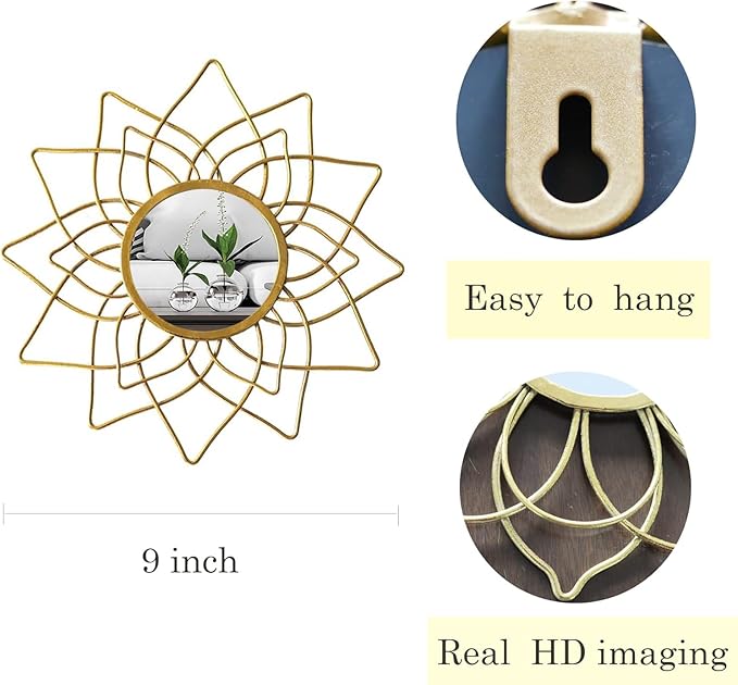 Champagne Gold Round Mirrors for Wall Pack of 3 - | 9 inch Decorative Mirrors for Valentine Wall Decor& Vintage Room Decor | Circle Mirror Modern Valentine Gifts for Women & Moms