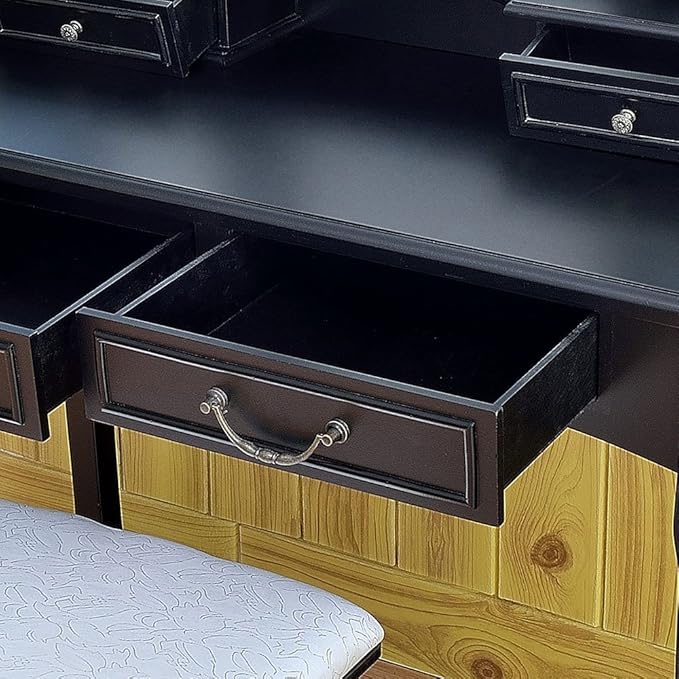Makeup Table Set,Tri-folding Mirror Vanity Table Set Dressing Table Organizers with Cushioned Stool Bedroom (Black-4 Drawer) Tri-fold Mirror Dresser with Dressing Stool High quality Bathroom Mirrors