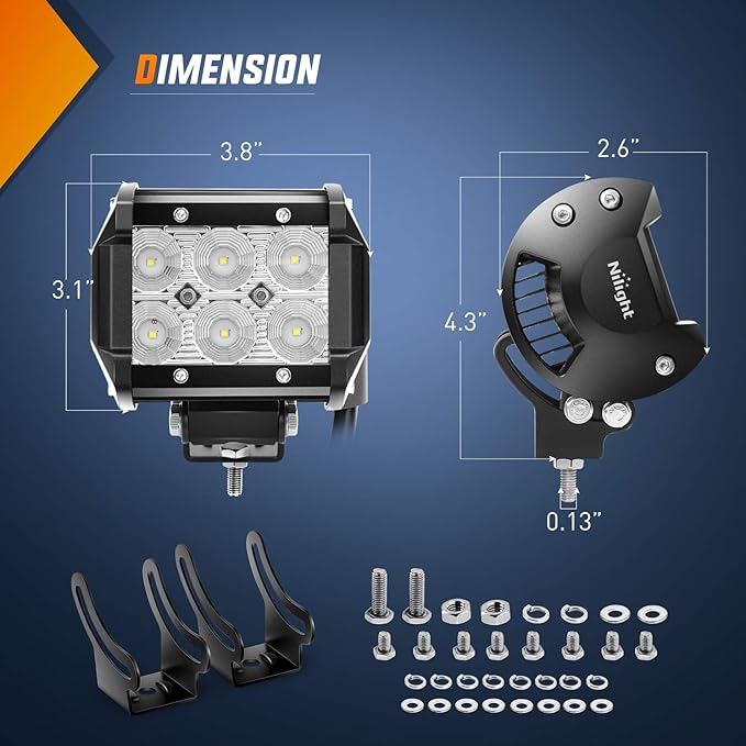 Nilight Led Pods 18W 1260LM Flood Off Road Driving Fog Light Bar Work Lighting for Truck Tractor Pickup Boat SUV ATV UTV 4WD Car 4x4 Van Camper Motorcycle Dirt Bike Golf Cart 12V 24V
