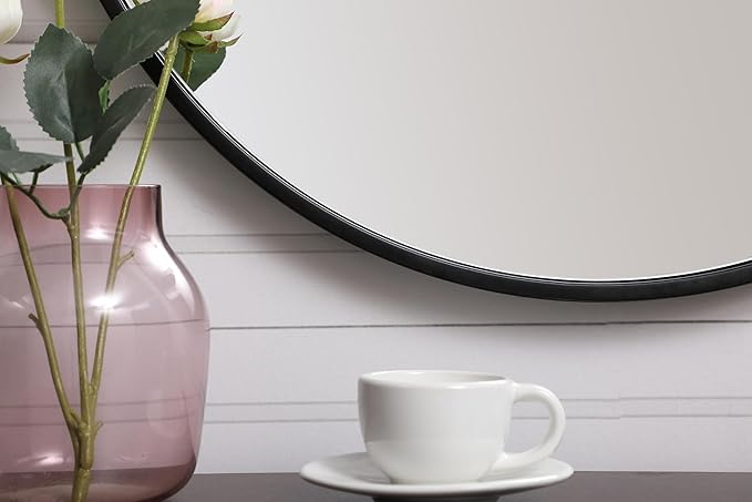 Focus 21x21 Round Wall Mirror, for Bathroom Bedroom Entryway, Black