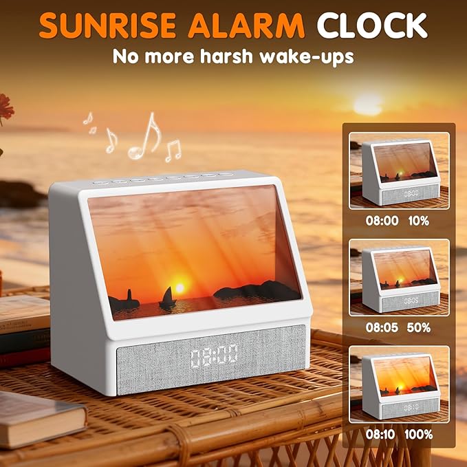 Sunrise Alarm Clock, White Noise Sound Machine for Bedroom, Wake Up Light Sunlight Alarm Clock with Ambient Lights and Bluetooth for Kids Adults and Heavy Sleepers