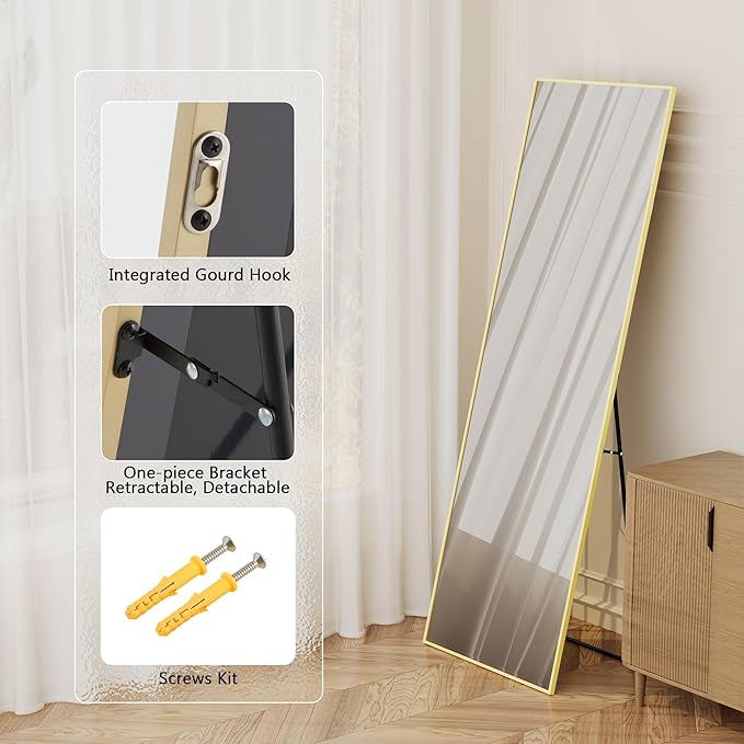Simple Deluxe Full Length Mirror, 64"×21" Large Floor Mirrors, for Wall Door Bedroom Bathroom Living Room (Gold)