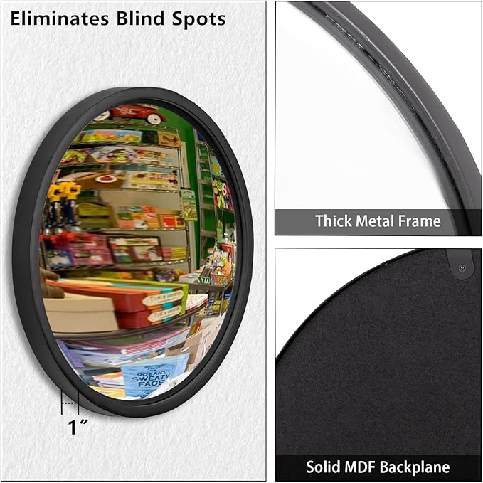 12" Matte Black Round Convex Mirror, Small Circle Wall Mirror with Thick Metal Framed, Round Decorative Wall Mirrors for Bathroom, Vanity