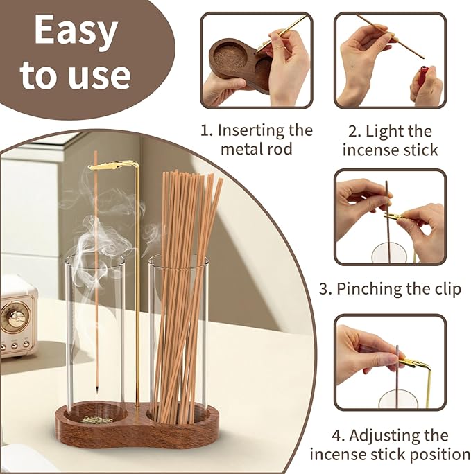 NANATI 2 in 1 Incense Holder for Sticks, Anti-Ash Incense Holder, Upside Down Incense Burner Holder with Glass Ash Catcher & Incense Storage for Yoga Spa Meditation Home Decor