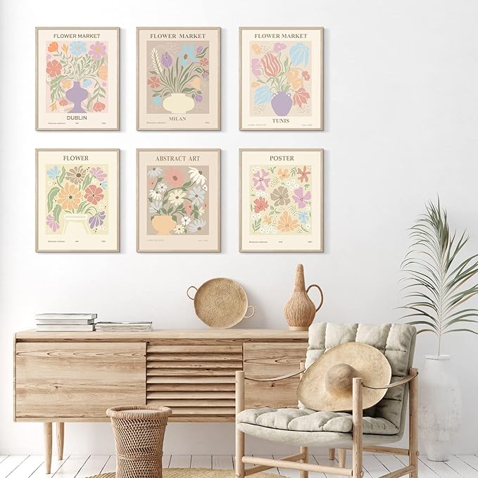 Habseligkeit Danish Pastel Wall Art Prints, Flower Market Retro Posters, Vintage Floral Art Prints, Cute Matisse Room Decor Aesthetic for Bedroom Wall Decor（11x14inch, Unframed