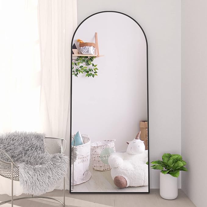 Arch Full Length Mirror - 65"x24" Arched Floor Mirror with Stand - Large Wall Mirror - Black - Standing, Hanging or Leaning Against Wall - Bedroom, Entry, Living Room
