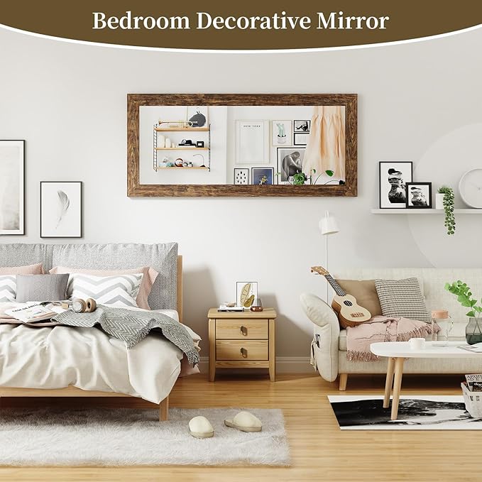 Syndra Modern Full Length Mirror Wood Frame, 65x24'' Large Floor Mirror with HD Tempered Glass & Wall Mount Option, Rectangular Standing Mirror for Bedroom, Living Room, Entryway, Farmhouse(Walnut)