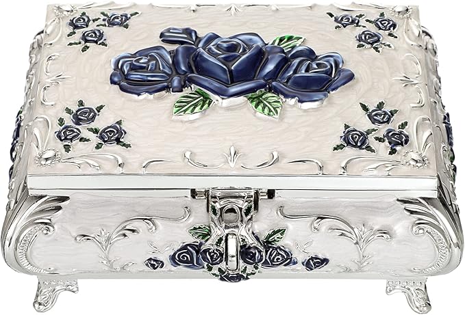 Hipiwe Metal Decorative Jewelry Box Vintage Treasure Chest Case Ornate Trinket Organizer Earrings Necklace Bracelet Storage Box Ring Holder Keepsake Box for Women