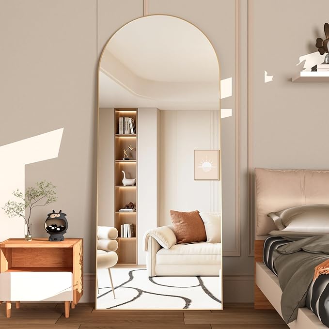 Arched Floor Mirror 65"x24" Gold Arch Full Length Mirror with Stand Large Wall Mirror Full Body Mirror Standing Hanging or Leaning Against Wall for Bedroom Entry, Bedroom, Living Room