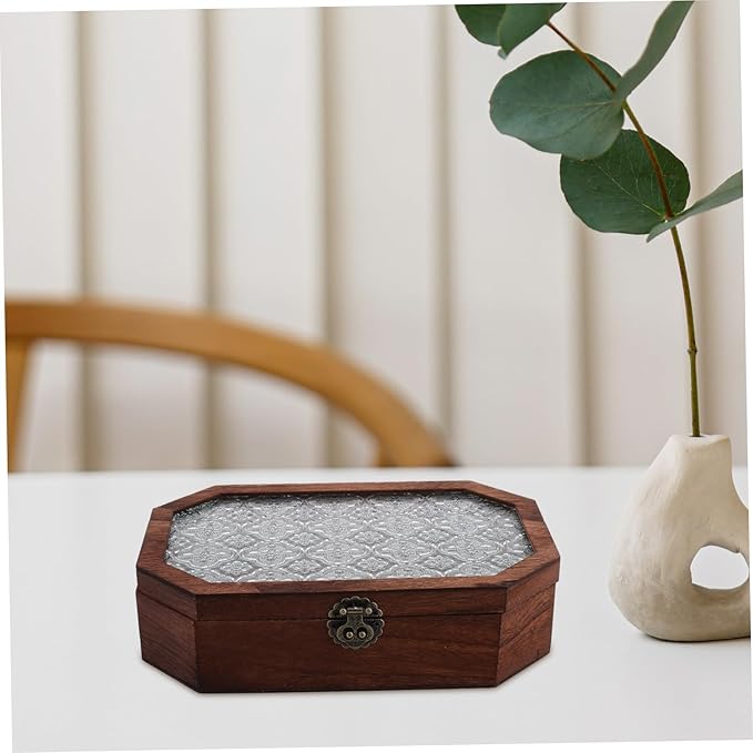 VALICLUD Wooden Decorative Storage Box Vintage Jewelry Box Hinged Lid Makeup Organizer Vanity Decor