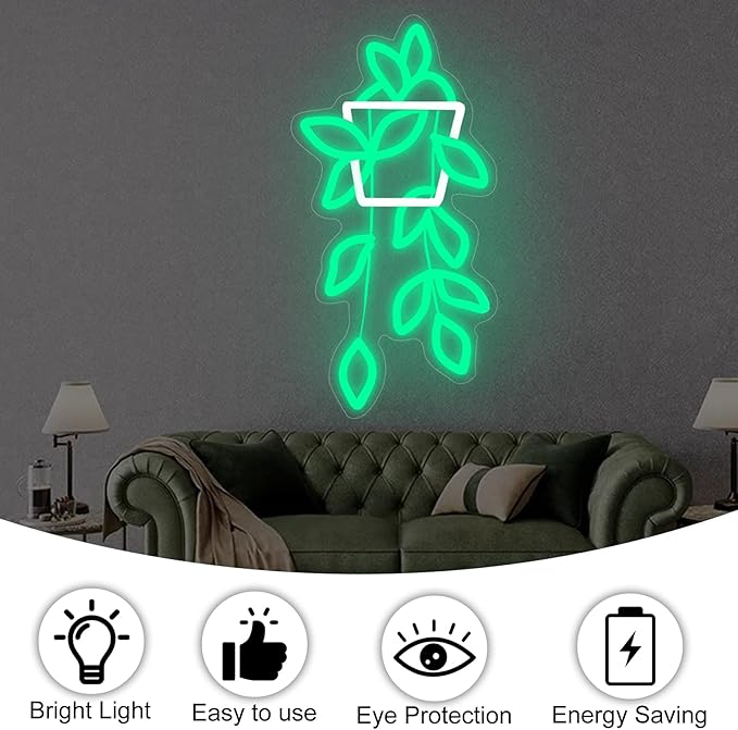 Flowerpot Neon Sign for Wall Decor, USB Light Up Sign for Home Bedroom Party Bar Flower Shop Decor Wedding Birthday Party Gifts for Her Him, 16.5"x8.9"