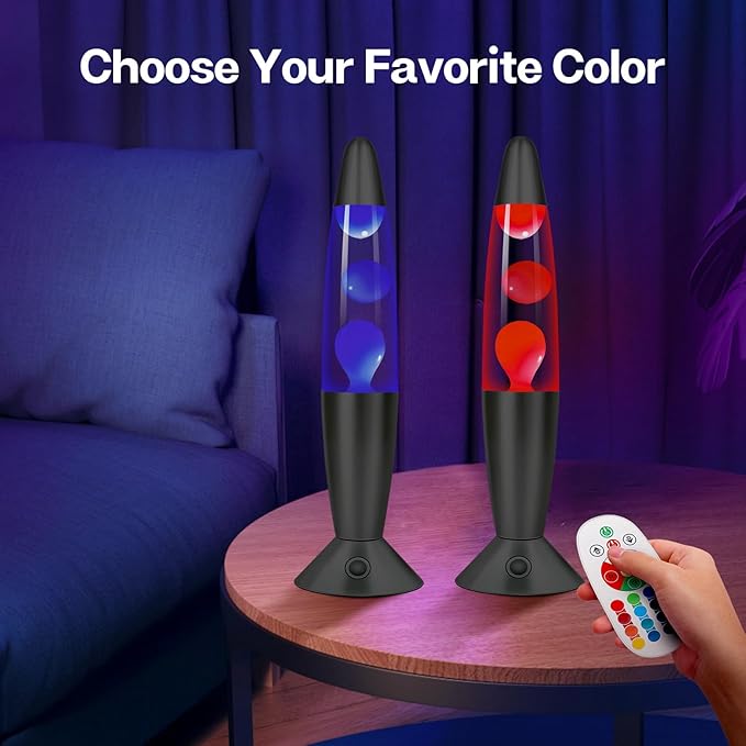 16" Black LED Liquid Motion Lamps, 17 Colors Changing Lamp with Remote, Mood Night Light for Kids Adults, Relaxing Nightstand Table lamp for Bedroom Living Room, Birthday Christmas Gifts (Blue Wax)