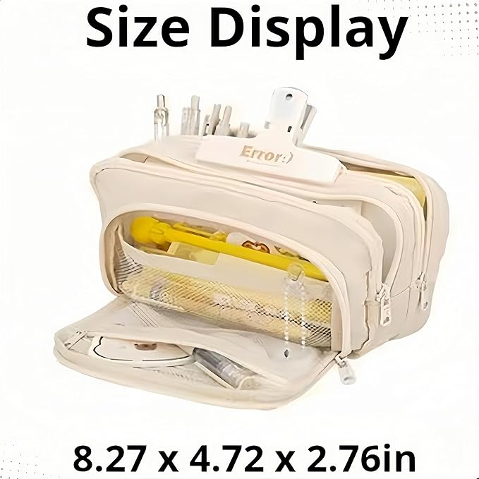 Big Capacity Pencil Case 3 Compartments Large Pencil Pouch Pen Bag Pencil Box Holder Organizer Simple Storage Aesthetic Stationery Cosmetic for Adults Men Women Office Essentials (Black)