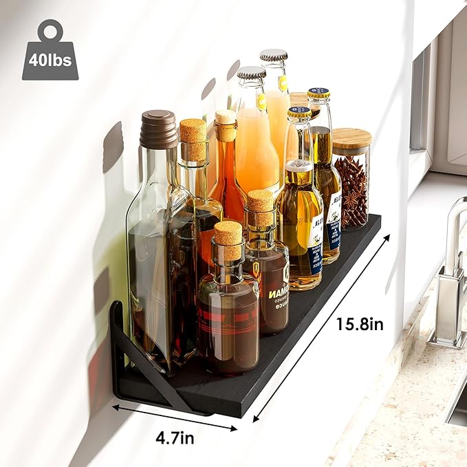 Fixwal Floating Shelves, Width 4.7in Rustic Wood Wall Shelves Set of 8, Wall Storage Shelves for Bedroom, Living Room, Kitchen, Bathroom, Office and Plants (Black)
