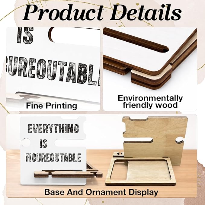 Funny Office Accountant Gifts - Multi-functional Desk Organizer - Humorous Everything Is Figureoutable Office Quote Wooden Sign for Office Desk Shelf Decor